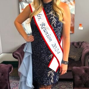 Ashley Lauren Elegant Navy Sequin Dress With Detachable Skirt